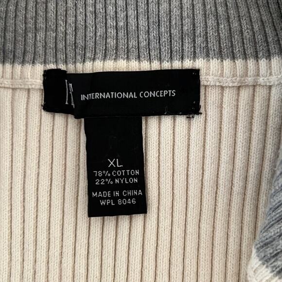 INC Cream With Gray Collar Lining Long Sleeve 1/4 Zip Rib Knit Sweater Size XL - Picture 4 of 5